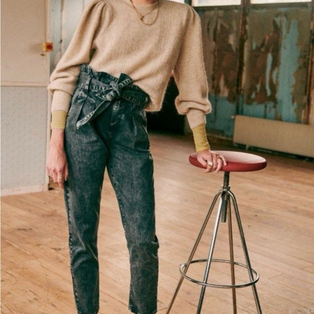 Sezane Austin Trouser in Washed Black Denim